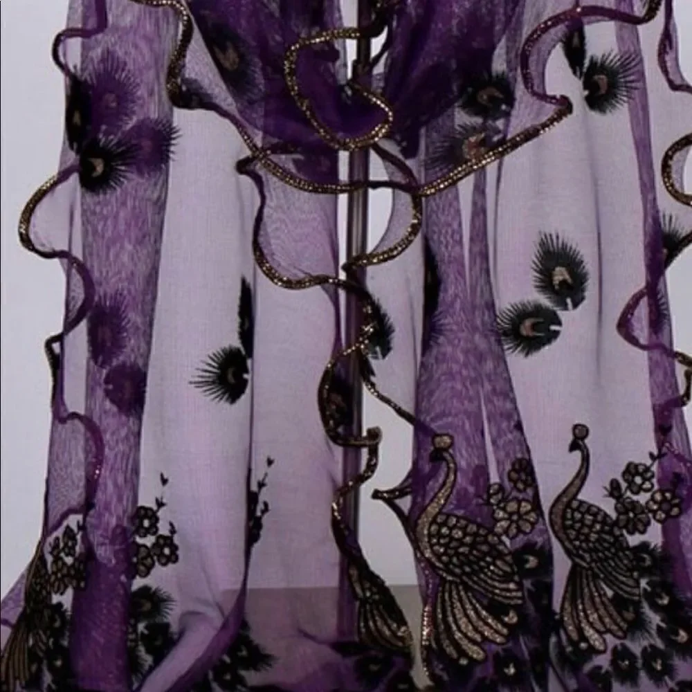 NWT Scarf/Wrap beautiful so much detail peacock floral embroidery chiffo…